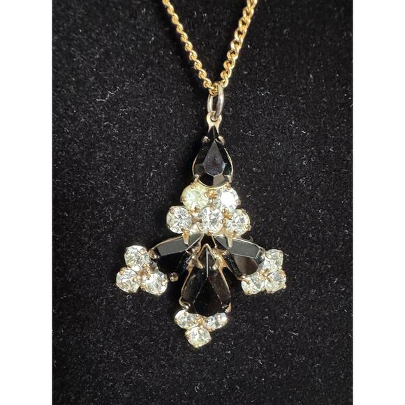 None Jewelry - Black and Rhinestone Pendant Necklace on New 18–20" Chain Pre-Owned N130